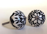 Black Leaves On Porcelain Cabinet Knobs Pulls 1.50 Inch-Dwyer Home Collection