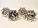 Glass Flower Cabinet Knobs Matching Set of 4 Mixed Silver Fittings 1.60 Inch-Dwyer Home Collection