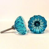 Deep Aqua Glass Cabinet Knobs Drawer Pulls Vintage Style 1.4 Inch-Dwyer Home Collection