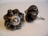 Embossed Black Porcelain Drawer Pulls Cabinet Knobs 1.50 Inch-Dwyer Home Collection