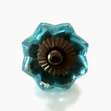 Aqua Blue Glass Flower Cabinet Knobs Handles 1.75 Inch-Dwyer Home Collection