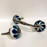 Teal / Blue Green on White Porcelain Cabinet Knobs Drawer Handles 1.50 Inch-Dwyer Home Collection