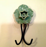 Double Prong Ceramic Flower Hook In Seven Colors 4.75 Inch High-Dwyer Home Collection