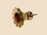 Green Glass Daisy Cabinet Knobs Drawer Pulls Red Centers 1.75 Inch (s)-Dwyer Home Collection