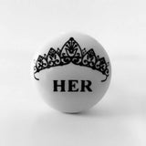 His and Her Crown Cabinet Knobs Drawer Pulls Porcelain 1.50 Inch-Dwyer Home Collection
